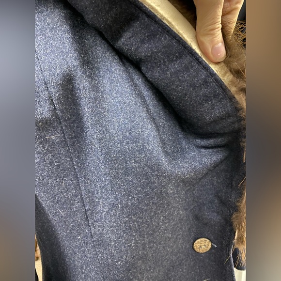 Beaver Fur Collar Wool Pea Coat sz M - Picture 6 of 8